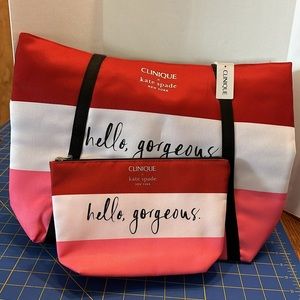 Clinique x Kate Spade Fabric Tote Bag with Cosmetic Bag Hello Gorgeous 2023